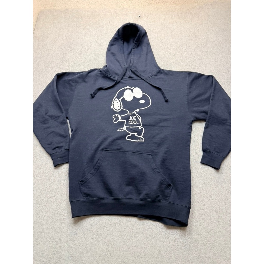 Peanuts Joe Cool Snoopy Hoodie Navy Blue Graphic Pullover Sweatshirt Mens XL